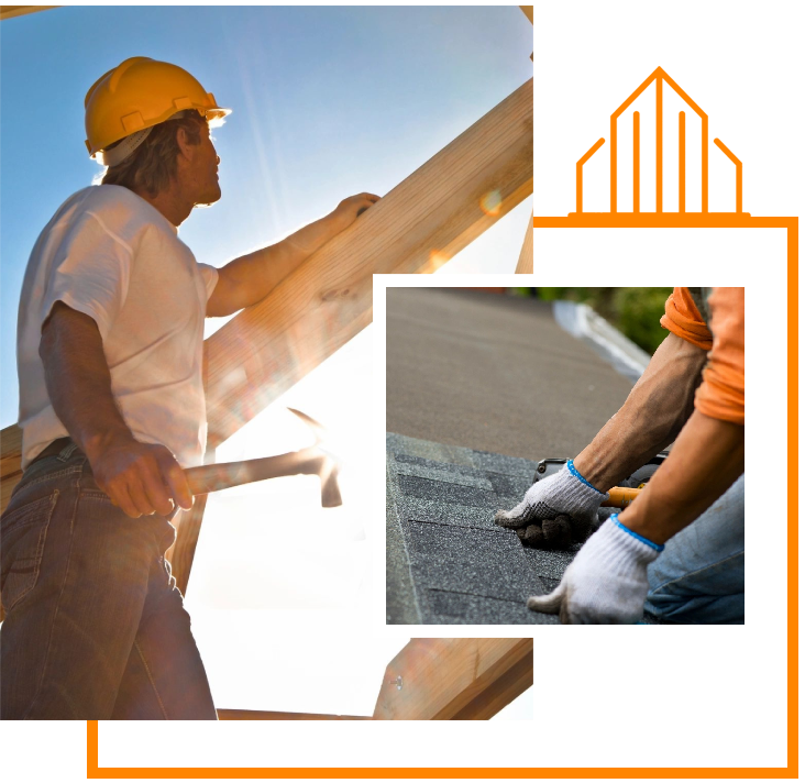 A man in hard hat and gloves working on roof.